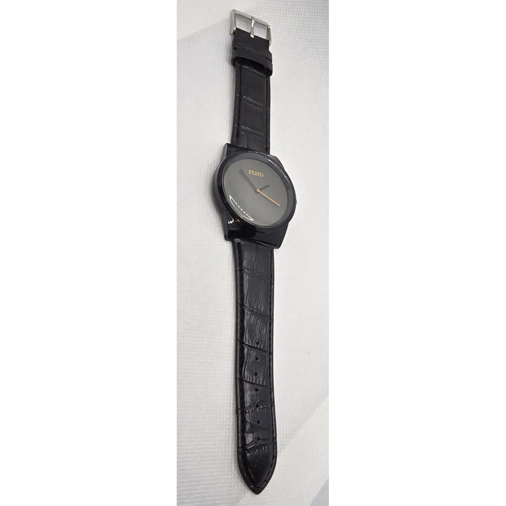 Men's Flud Minimalist Round Black Dial Case Quartz Black Leather Strap Watch 04 - Picture 6 of 9